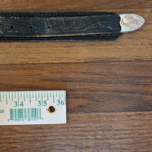 Nocona Black Leather Belt with Silver Buckle - Picture 10 of 13